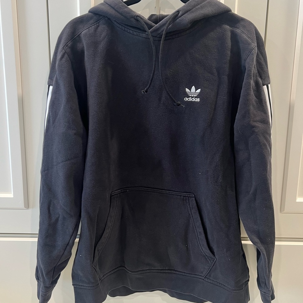 Adidas Black Hoodie with White Stripes
